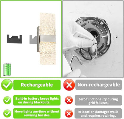 Modern Brushed Nickel Battery Operated Wall Sconces Set of 2, Rechargeable LED Wall Lights with Acrylic Shade, Wireless Bedroom/Living Room Art Light Fixtures