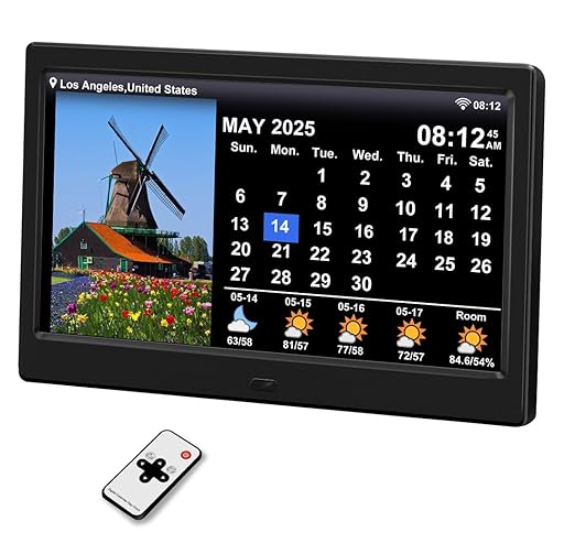 2025 Digital Clock with Auto Time Sync, Weather Forecast, Perpetual Calendar, Photo Frame, Temperature/Humidity Sensor & Custom Alarms - Large Display (Black, 10.1 inch)