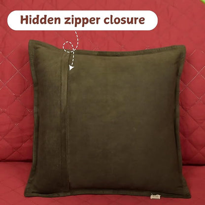 Genuine Suede Leather Pillow Cover, 22x22 Inch Case for Lumbar Throw Couch Pillows, Thick & Soft Cushion Covers for Sofa Bed Home Decor (Suede Deep Forest Green Box Pack of 1)