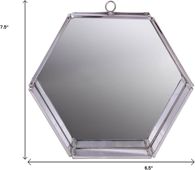 HomeRoots 8" Silver Hexagon Steel Framed Accent Mirror