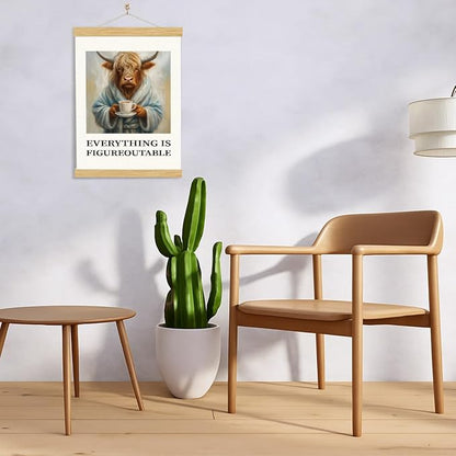 YGSDZY Inspirational Canvas Poster, Everything Is Figureoutable Poster, Funny Highland Cow Decor, Motivational Home Office Decors, Bedroom Wall Decor, Encouragement Gift, 11.8 * 15.7