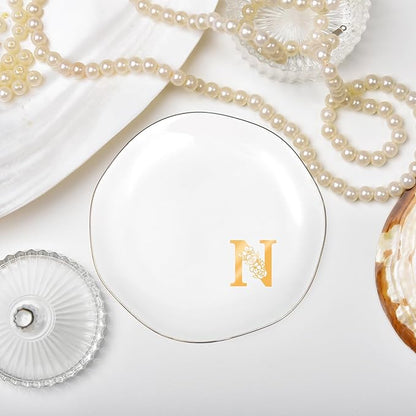Initials Ring Dish Jewery Tray with Personalized N Monogrammed, Decorative Trinket Dish for Rings Earrings Necklaces Bracelet Watch Keys, Women Wife Friend Birthday Wedding Christmas Gifts
