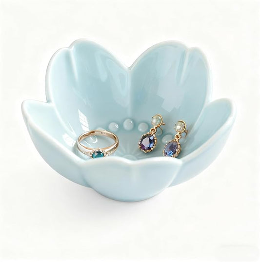Flower Ring Dish Jewelry Tray, Ceramic Jewelry Dish, Cute Small Trinket Tray, Nightstand Bathroom Decor Ring Holder, Jewlery Plate Bowl for Christmas Friendship Birthday Gifts for Women Mom