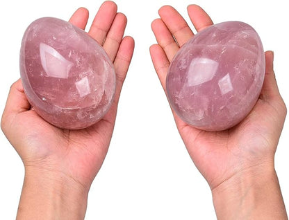 AMOYSTONE Natural Rose Quartz Egg Healing Crystal Ball Irregular Large Easter Egg 3.5-4", Home Decoration Healing Reiki