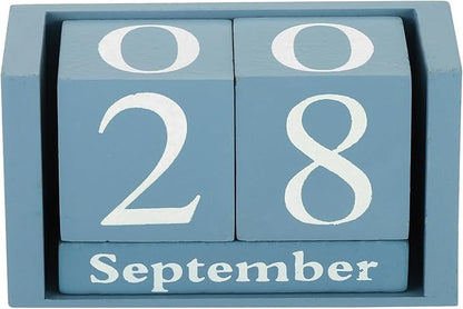 PATIKIL Vintage Wood Block Perpetual Calendar, Reusable Wooden Month Date Display Blocks for Desk Office Home Decoration 3.7", Blue