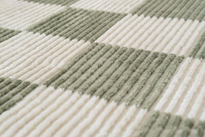 Revival Rugs Gambit 7'10"x10' Checkered Rug Washable Area Rug for Living Room Bedroom - 100% Recycled Oeko-TEX Certified, Medium Pile, Green, Beige