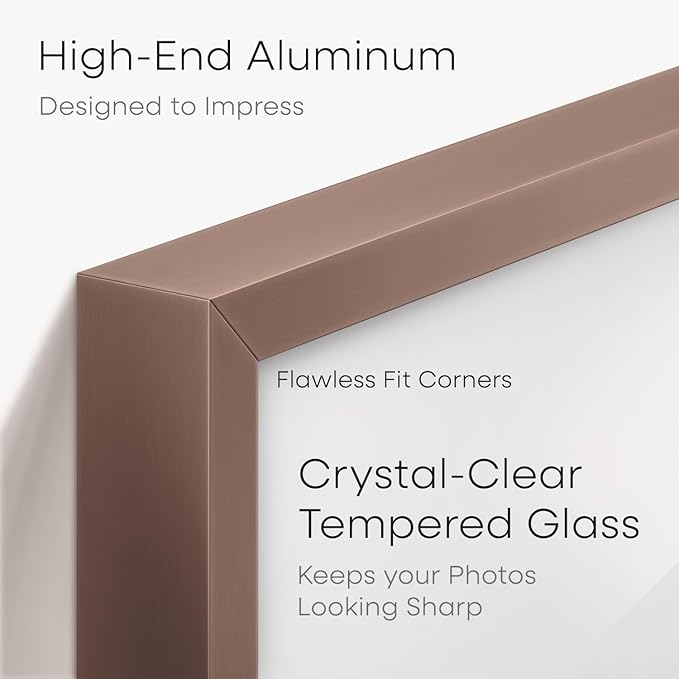 Homeforia 20x20 Picture Frame Mocha, High End Metal 20x20 Square Poster Frame Matted to 16x16 Print, 20 x 20 Mocha Frames with Mat 16 x 16 Photo, 20by20 Thin Frames, Tempered Glass, Wall Kit, Set of 1