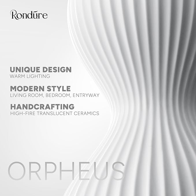 RONDURE 15.8" Modern Ceramic Table Lamp, Fully Dimmable Modern Bedside Lamps for Bedroom, Living Room and Nightstand, White Translucent Ceramic Shade, Warm Ambient Lighting, Corded, Bulb Included
