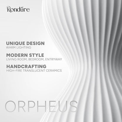 RONDURE 15.8" Modern Ceramic Table Lamp, Fully Dimmable Modern Bedside Lamps for Bedroom, Living Room and Nightstand, White Translucent Ceramic Shade, Warm Ambient Lighting, Corded, Bulb Included