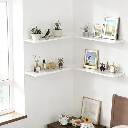 Acrylic Shelves for Bathroom Storage, 12" Floating Shelves Wall Organizer for Perfume, Make up, Skincare, Kids Bookshelf for Bedroom, Nursery, Living Room Decor, White, 2 Pack