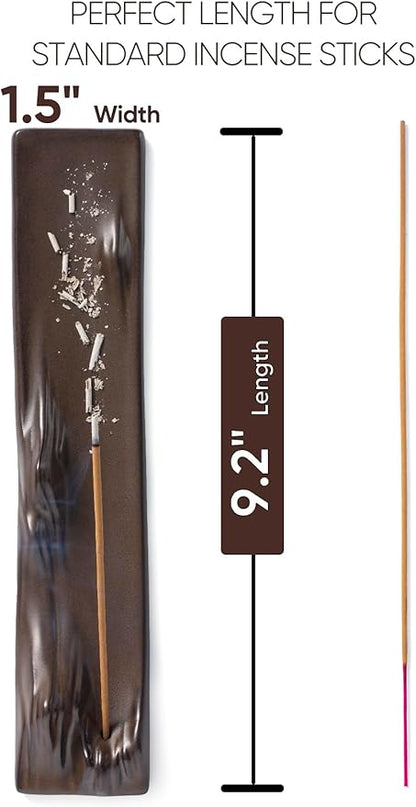 Ceramic Incense Stick Holder - 9.2" Long Mountain Range Incense Burner, Modern Zen Ash Catcher for Home Decor, Meditation & Yoga, Porcelain Fragrance Accessory for Office, Living Room & Spa (Brown)
