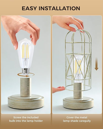 Unique Industrial Cage Table Lamp with Touch Control & Dimmable Light - 28" Metal Mesh Desk Lamp with 3-Way Dimmer, E26 Socket, Includes LED Bulb, White