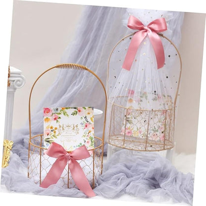 Round Wire Basket with Handle Decorative Storage Basket for Wedding Flower Girl Fruits Crafts Versatile Home Organizer for and Decor