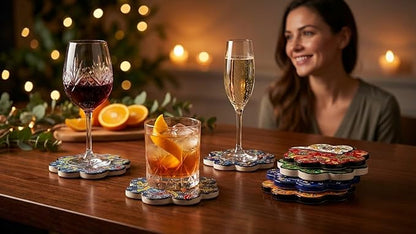 Hand-Painted Turkish Ceramic Coaster Set (6 Pack) – Absorbent, Durable Drink Coasters for Coffee, Tea & Tabletop Protection
