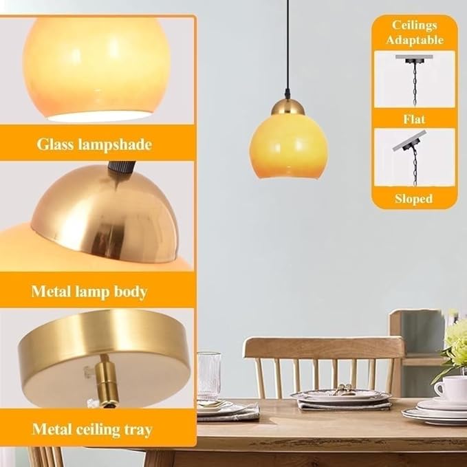 Modern Glass Pendant Light Metal Lamp Body E27 Tri Color Dimming Adjustable Hanging Fixture for Bedroom Bedside Study Minimalist Spherical Design Adaptable Ceilings