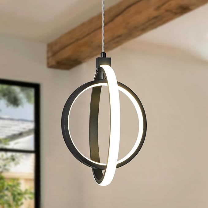 Modern LED Chandelier Black Ring Pendant Light Fixtures 4000K Dimmable Height Adjustable Pendant Lighting for Dining Room Kitchen Island Bedroom Living Room Foyer（3-Pack）