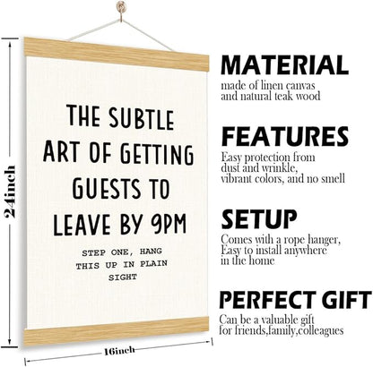 YGSDZY Funny Canvas Poster, The Subtle Art of Greeting Guests to Leave By 9 pm, Decorative Hanging Poster, Funny Kitchen Decor, Living Room Decors, Housewarming Decors, 11.8 * 15.7