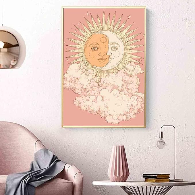 Sun And Moon Wall Art Celestial Canvas Tarot Poster Astrology Picture Sun And Moon Pictures Boho Aesthetic Canvas Mystical Astrology Painting Pink Aesthetics Abstract Room Decor 16x24inch No Frame