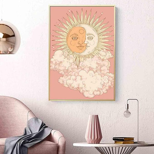 Sun And Moon Wall Art Celestial Canvas Tarot Poster Astrology Picture Sun And Moon Pictures Boho Aesthetic Canvas Mystical Astrology Painting Pink Aesthetics Abstract Room Decor 16x24inch No Frame