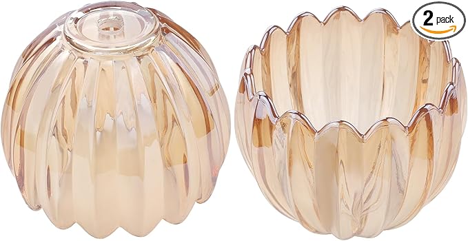Tulip Lamp Shades Replacement, 5" Dia. * 4.25" H，0.394” Top Hole Light Amber Glass Sconce Shade Heavy and Thick for Table Lamp, 2 Pack