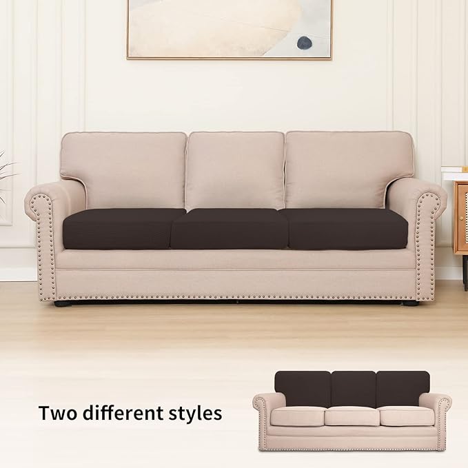 Easy-Going Stretch Individual Chair Couch Cushion Cover Sofa Cushion Furniture Protector Sofa slipcover Soft Flexibility with Elastic Bottom (3-Piece Sofa Cushion Cover, Chocolate)