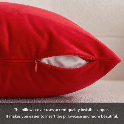 MIULEE Pack of 2 Christmas Bright Red Velvet Throw Pillow Covers 18x18 Inch Soft Solid Decorative Square Cushion Cases for Couch Sofa Bedroom