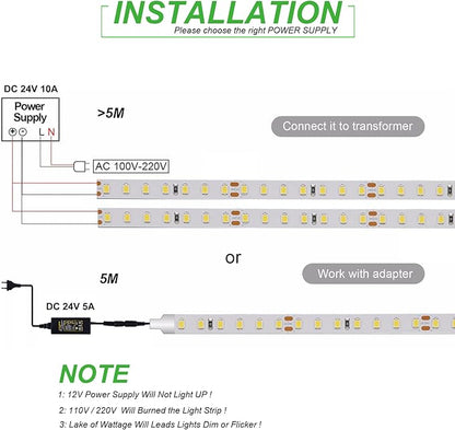 JOYLIT 24V LED Strip Lights 16.4FT/5M 2700K Warm White 9500LM Super Bright CRI 92+, CE UL Premium 126LEDs/M SMD 2835 90W Dimmable Adhesive Tape Light for Home, Commercial