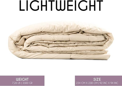 Queen Lightweight 100% Fine Alpaca Duvet - Premium Cotton Cover, 2,89 lb Filling, Ideal for Summer, Breathable & Temperature -Regulating, 92 x 94 inches