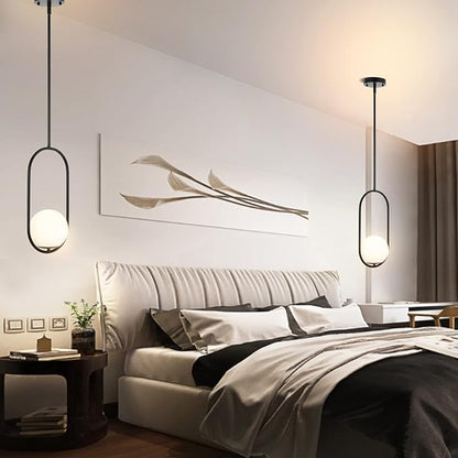 Modern Globe Pendant Light Mid Century Chandelier 1-Light Matte Black Ceiling Hanging Lighting Fixture with White Globe Glass Lampshade for Kitchen Island Dining Room Bedroom (2 Pack)