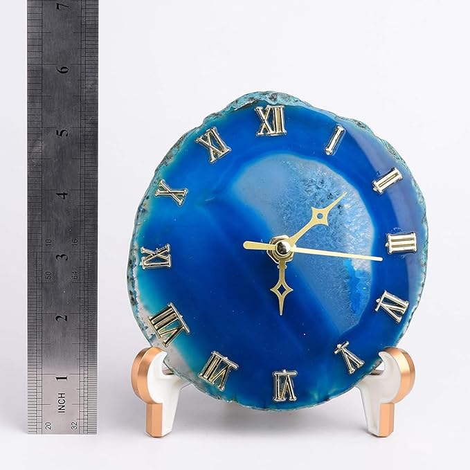 JIC Gem Agate Clock Crystal Desk & Shelf Clocks Home Decor (Blue)
