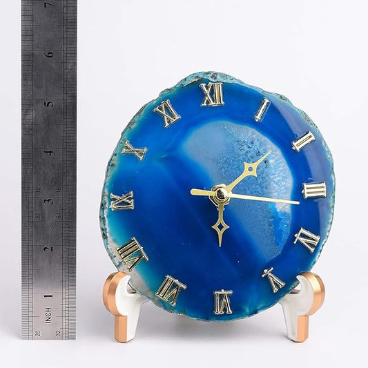 JIC Gem Agate Clock Crystal Desk & Shelf Clocks Home Decor (Blue)