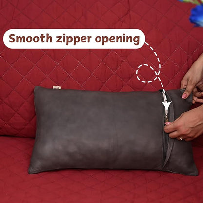 100% Lambskin Leather Pillow Cover - Sofa Cushion Case - Decorative Throw Covers for Living Room & Bedroom, 20x28 Inch - Grey Antique Plain Pack of 2