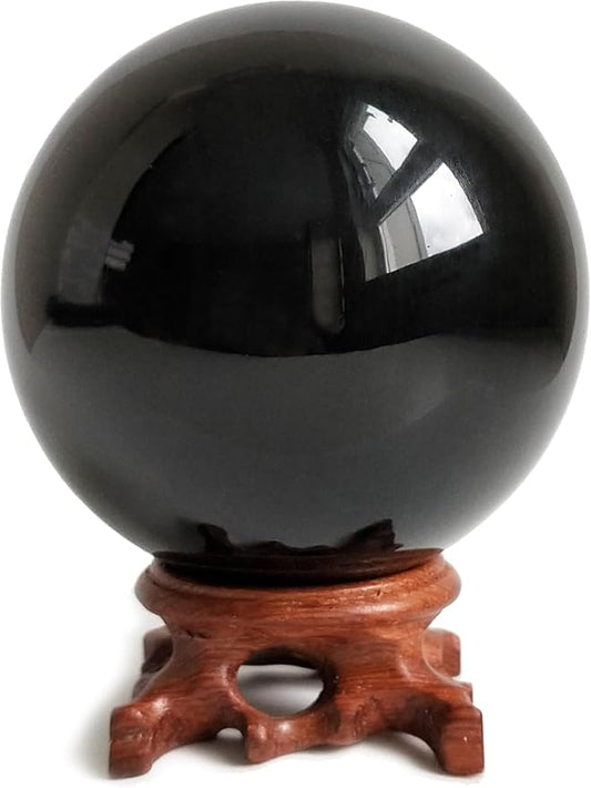 Mina Heal Black Obsidian Crystal Ball for Meditation, Feng Shui, Crystal Healing, and Scrying – Authentic Natural Obsidian Sphere for Energy Work