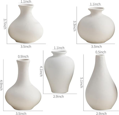 AWNR Bud Vases Home Decor: 5pcs Small Vases for Flowers White Ceramic Vase Centerpiece Table Decorations Minimalist Vases Bulk for Dining Room Kitchen
