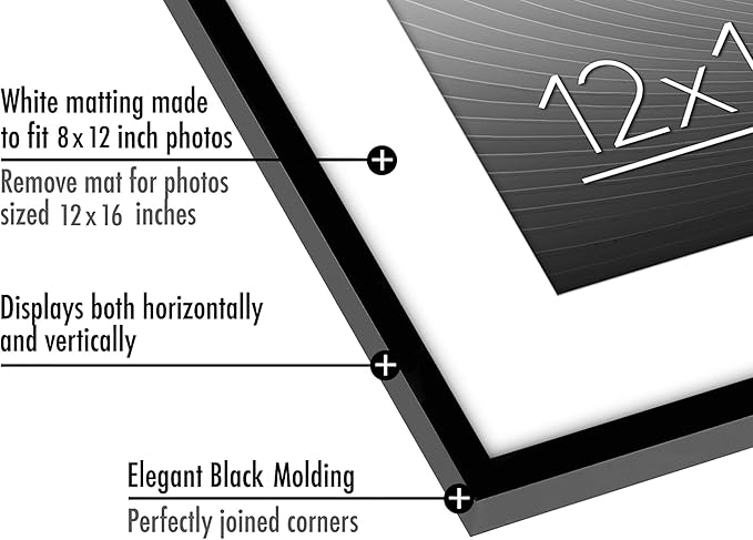 Americanflat 12x16 Picture Frame with Polished Plexiglass - Use as 8x12 Frame with Mat or Display 12x16 Photo Without Mat - Streamline Collection - Thin Border Picture Frames for Wall - Black