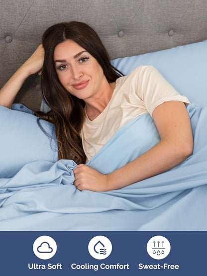 Extra Deep Full Sheet Set - 6 Piece Breathable & Cooling Sheets - Hotel Luxury Bed Sheets Set - Easy & Secure Fit - Soft, Wrinkle Free & Comfy Sheets Set - Light Blue Sheet Set with Extra Deep Pockets