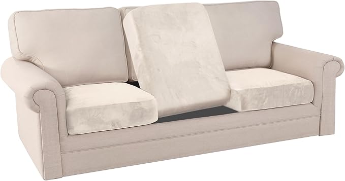PrinceDeco Stretch Velvet Couch Cushion Covers for Individual Cushions Sofa Cushion Covers Seat Cushion Cover, Sofa Covers Washable, Cushion Sofa Covers for Sectional Couch - Ivory