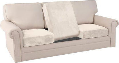 PrinceDeco Stretch Velvet Couch Cushion Covers for Individual Cushions Sofa Cushion Covers Seat Cushion Cover, Sofa Covers Washable, Cushion Sofa Covers for Sectional Couch - Ivory