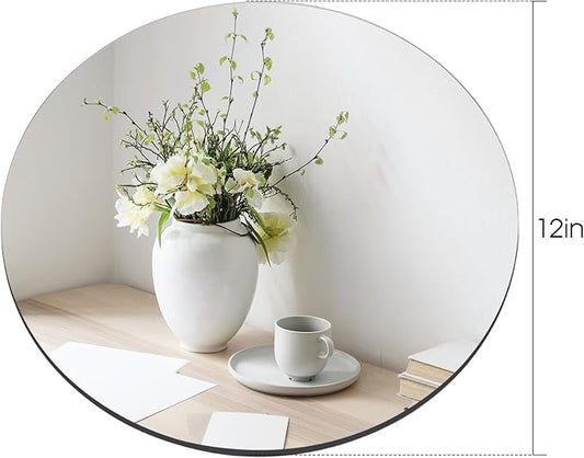12" Mirror Centerpieces, Set of 12 Round Mirrors for Centerpieces, 2mm Glass Mirror Plates, Mirror Tray, for Wedding Table, Party Decorations, Candle Plate Set, Craft, Christmas Decorations