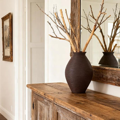 Brown Rustic Resin Vase 8.6" | Farmhouse Centerpiece for Pampas Grass & Home Decor