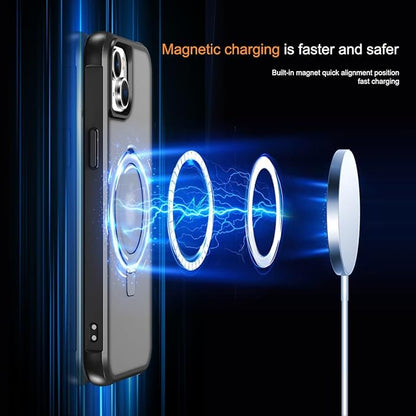 Compatible with iPhone 14 Plus Case with Invisible Magnetic O-Ring Stand Military-Grade Translucent Case for iPhone 14 Plus 6.7" [Compatible with Mag-Safe][Great Grip Feeling], Black