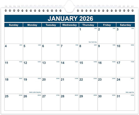 Calendar 2026-2027 - Monthly Wall Calendar from January 2026 - June 2027, Spiral Binding Hanging Wall Calendar 2026 for Home/Office, 8.5" x 11", Blue