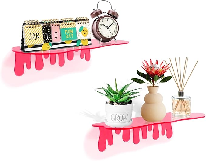 SetGame 2-Pack Acrylic Small Wall Shelves - 12 Inch Floating Shelf for Walls, Home Wall Display Ledges for Storage, Room Décor, Small Album & Items Organizer Display