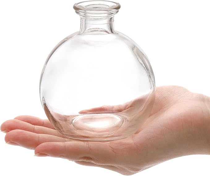 SOUJOY Set of 12 Small Glass Ball Bud Vase, Unique Mini Low Sitting Flower Vase, Clear Floral Centerpieces for Home Decor, Weddings, Floral Arrangements, Events, Parties
