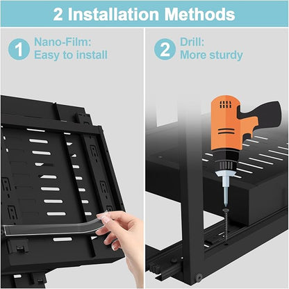Golener 2-Tier Expandable Pull Out Cabinet Organizer - Pull-Out Drawers for Kitchen Cabinets, 2 Slide Home Storage Organizers, Slide Out Shelves for Base Cabinet Organization in Kitchen, Black Metal