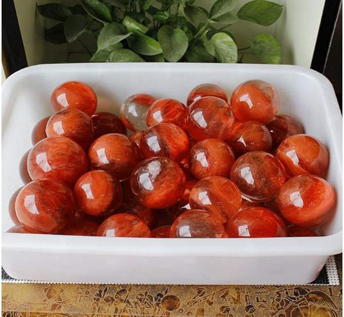 Natural Red Melting Healing Crystal Gemstone Sphere Ball for Reiki Balancing Meditation Energy Home and Office Decoration (7cm, Artificial Crystal)