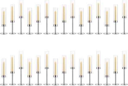 Silver Candle Holders for Candlesticks - Taper Candle Holders with Removable Glass, Tall Silver Candlestick Holders, Candle Stand Candle Sticks Long Holder for Table Centerpiece, Home, 30Pcs