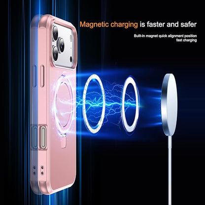 Phone Case Compatible with iPhone 17 Pro Case with Invisible Magnetic O-Ring Stand Military-Grade Phone Case for iPhone 17 Pro 6.3" [Compatible with Mag-Safe][Great Grip Feeling], Rose Gold