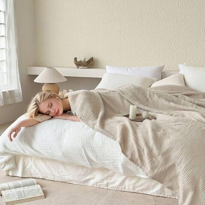 Simple&Opulence 100% Cotton Muslin Blanket Twin Size, Lightweight Breathable 4 Layering Gauze Blanket for Bed Couch Camping, Soft Bedspread Coverlet All-Season Use (Beige, 68"x86")