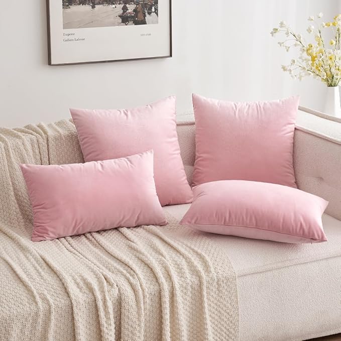 MIULEE Velvet Throw Pillow Covers 18x18 Inch, Pack of 2 - Bright Pink, Soft Solid Decorative Pillow Covers Cushion Cases Modern Luxury Valentines Home Decor for Spring Couch Sofa Bedroom Livingroom